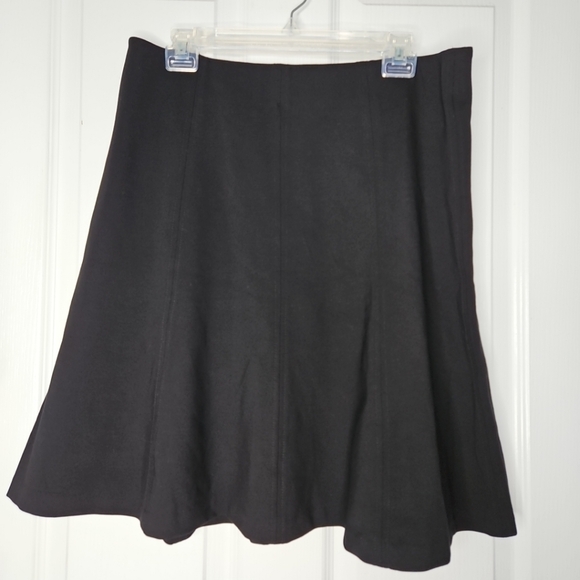 Ann Taylor LOFT Black Ponte Seamed Flare Skirt Size Large Tall LT Elastic Waist - Picture 3 of 9